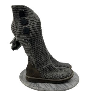 UGG Classic Cardy Boot Womens 6 Gray Acrylic Wool Knit Tall Foldover Winter